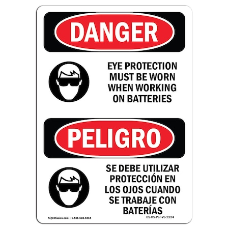 Signmission OSHA Danger, Eye Protection Must Be Worn Bilingual, 10in X 7in Decal, 7" W, 10" H, Bilingual Spanish OS-DS-D-710-VS-1224